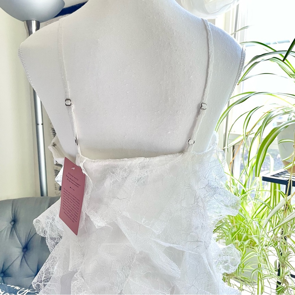 BHLDN Jia Bias-Cut Lace Ruffled V-Neck Gown White Bridal Slip Dress NWT 6 - Picture 14 of 16